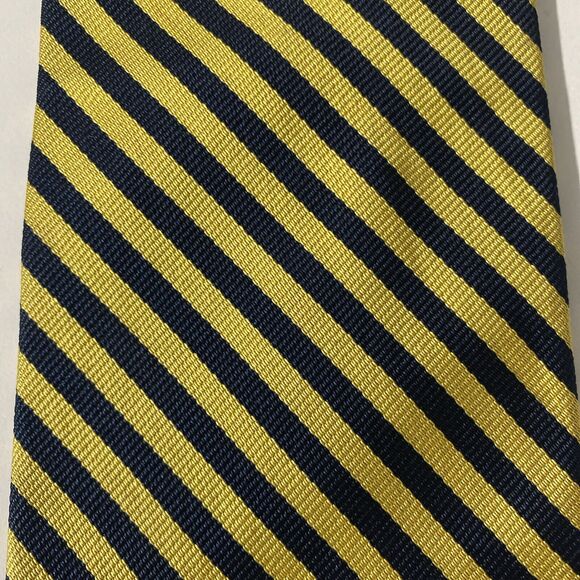 Brooks Brothers Maker Tie Striped Navy Yellow Silk 58" 3.75" - Picture 3 of 6